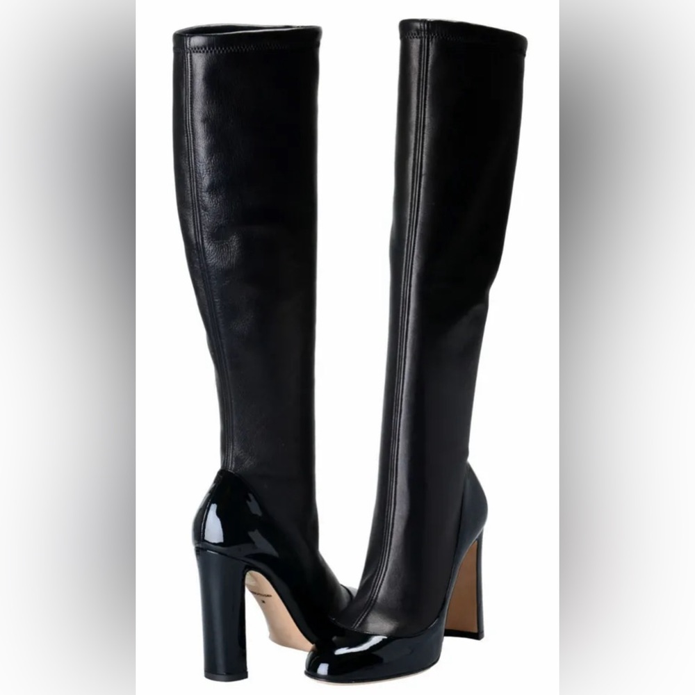 DOLCE GABBANA D&G Leather Black Heel Knee-High Boots IT38.5